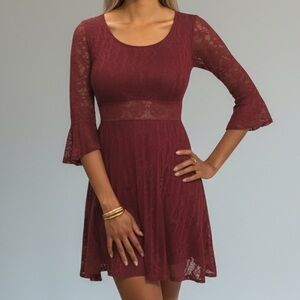 American Rag Burgundy Crochet 3/4 Sleeve Dress